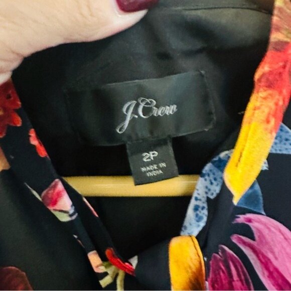 J.crew Tie-Neck Midi Dress Long Sleeve Midnight Dutch Floral Fit & Flare Size 2P - Picture 8 of 9